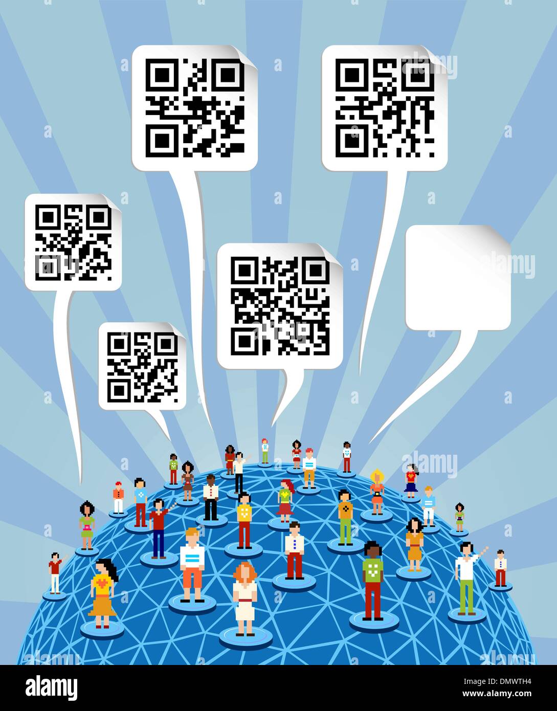 Global social media World with QR codes signs Stock Vector