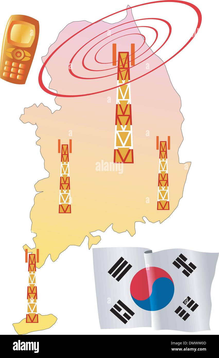 mobile connection of South Korea Stock Vector