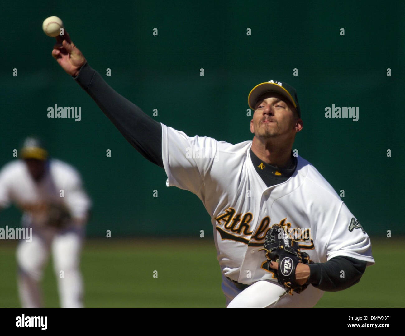 Apr 18, 2002; Oakland, CA, USA; Oakland Athletics' pitcher Billy Koch, #44,  pitches against the Anaheim Angels' in the eighth inning of their game on  Thursday, April 18, 2002 at Network Associates