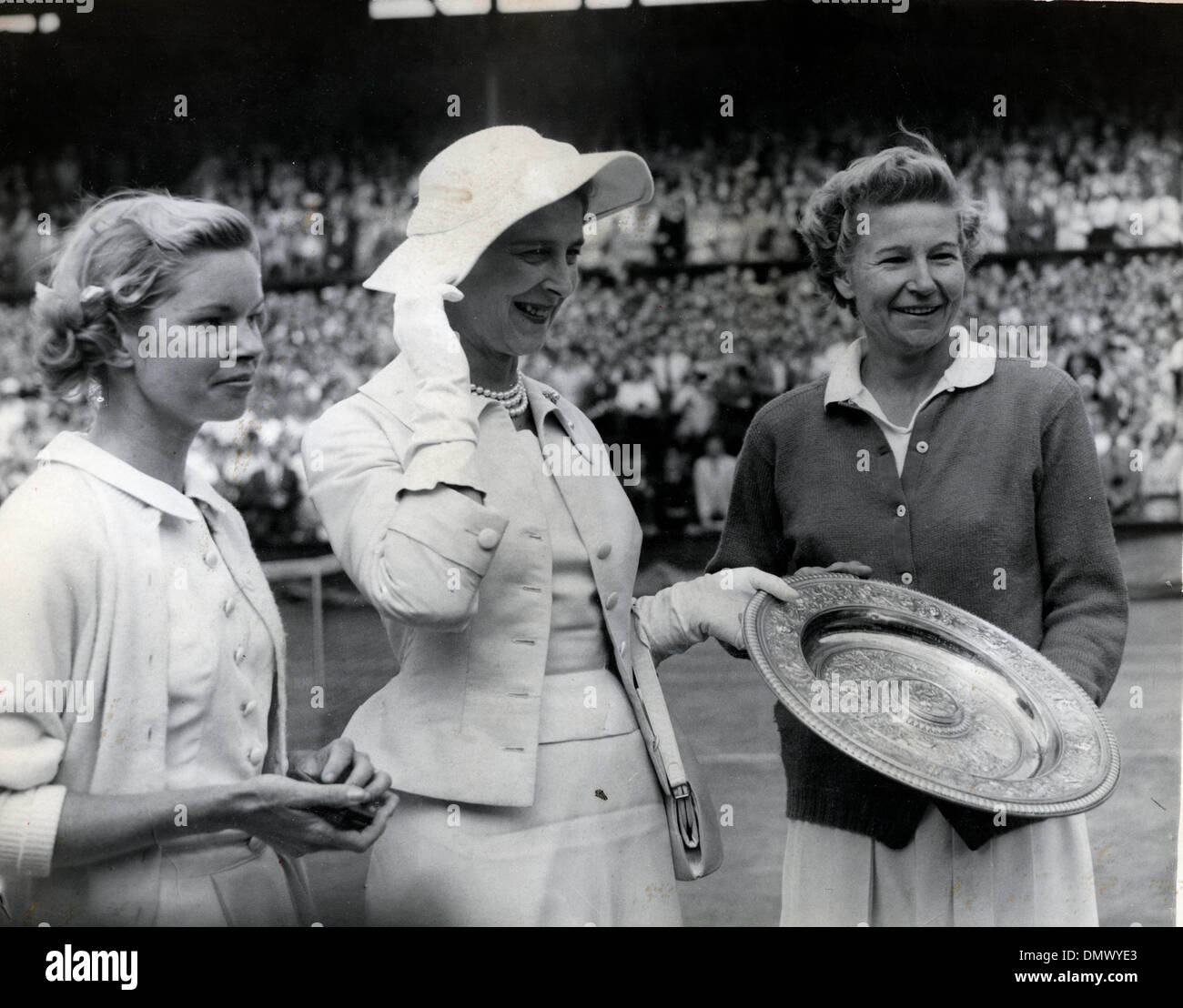 Jul 02, 1955; London, UK; Tennis champion, LOUISE BROUGH wins the Ladies' Singles at Wimbledon against J. FLEITZ. (Credit Image: © KEYSTONE Pictures USA) Stock Photo