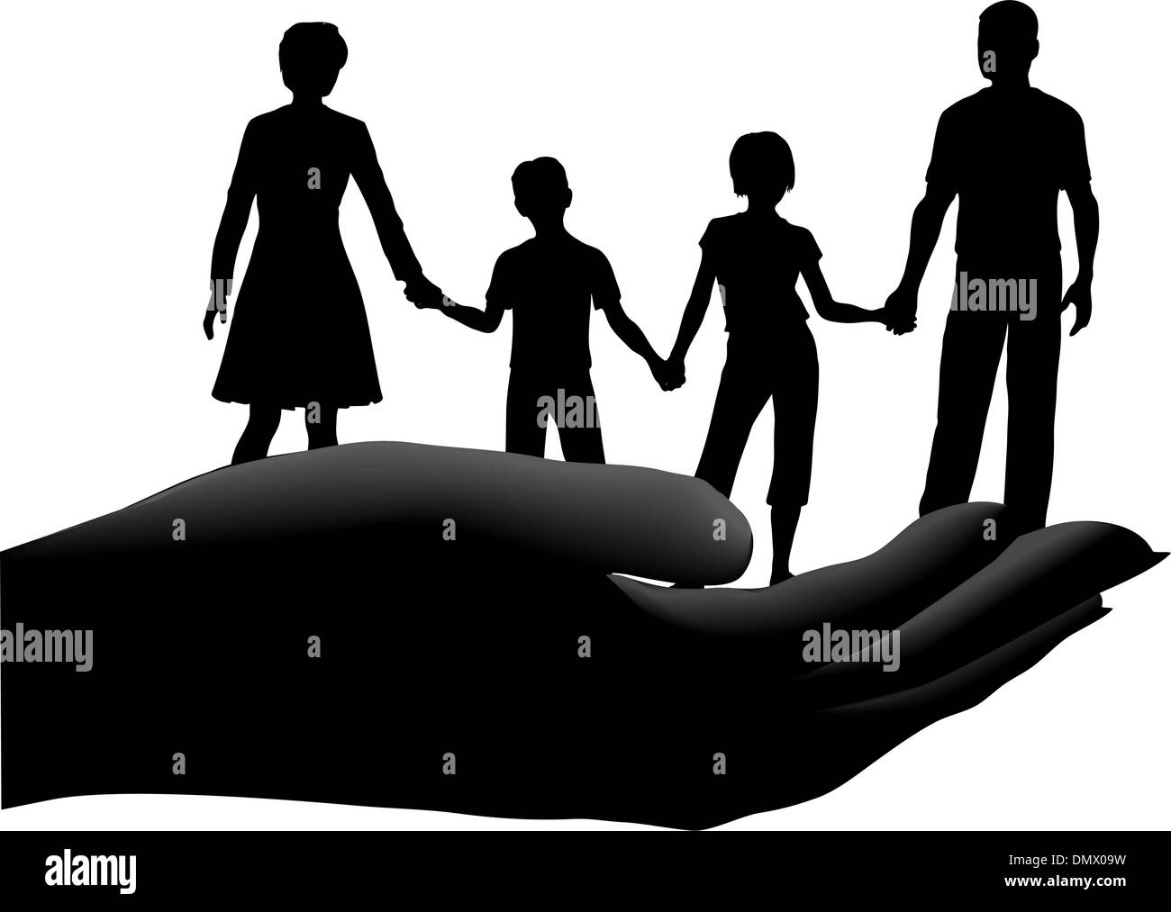 Mother father kids family safe secure in hand Stock Vector