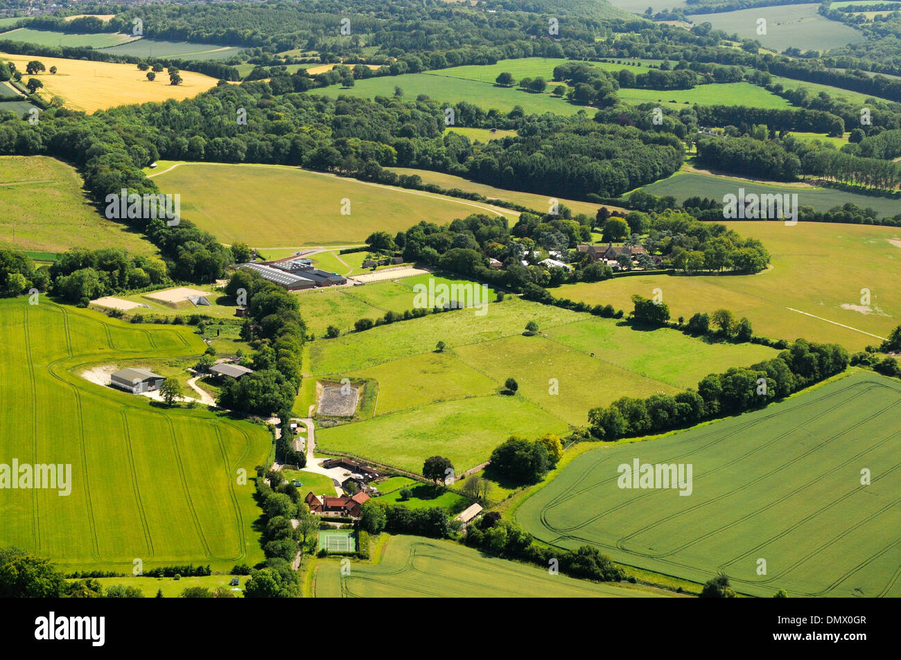 Aerial view of summer fields in Hampshire, England Stock Photo