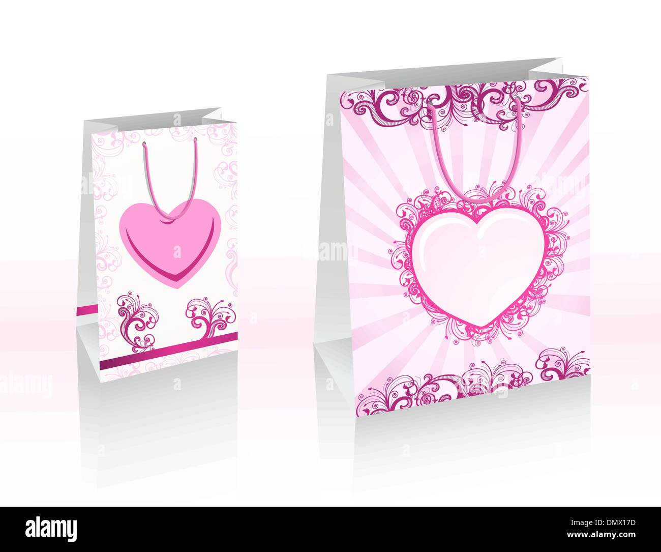 Vector purple shopping bags with hearts Stock Vector