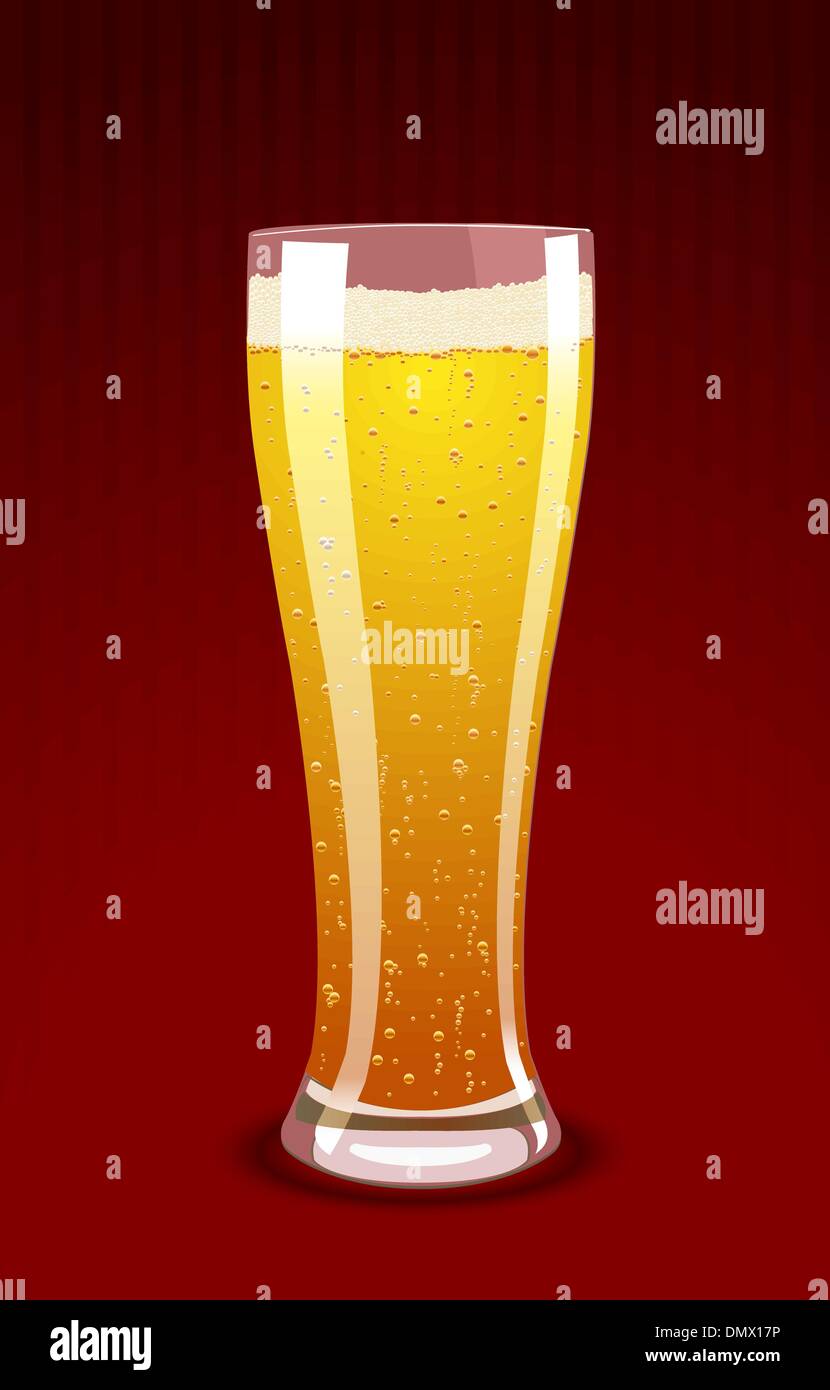 Vector illustration of a beer glass on red background Stock Vector