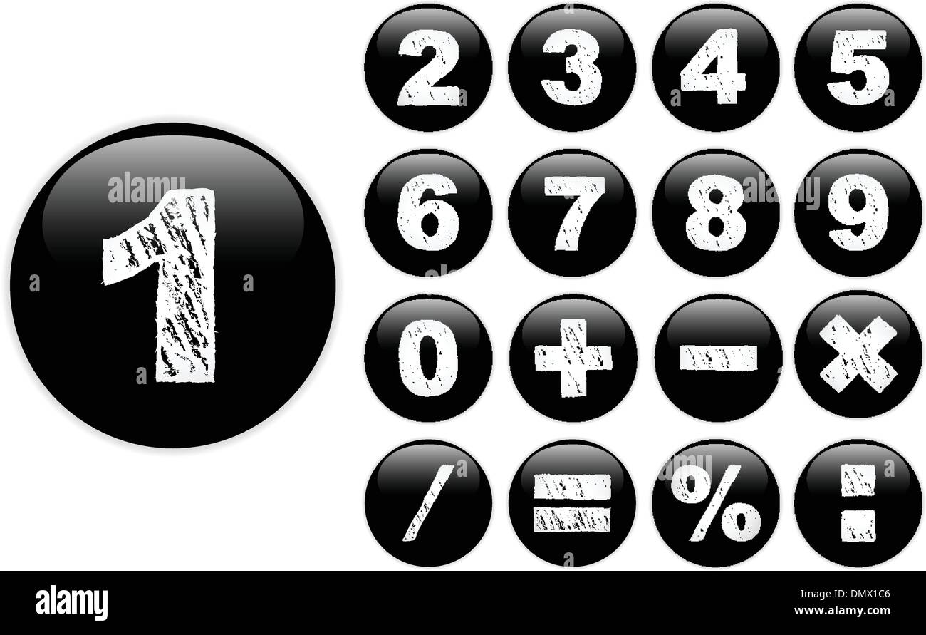 Alphabet Chalk Numbers in shiny Black Buttons Stock Vector