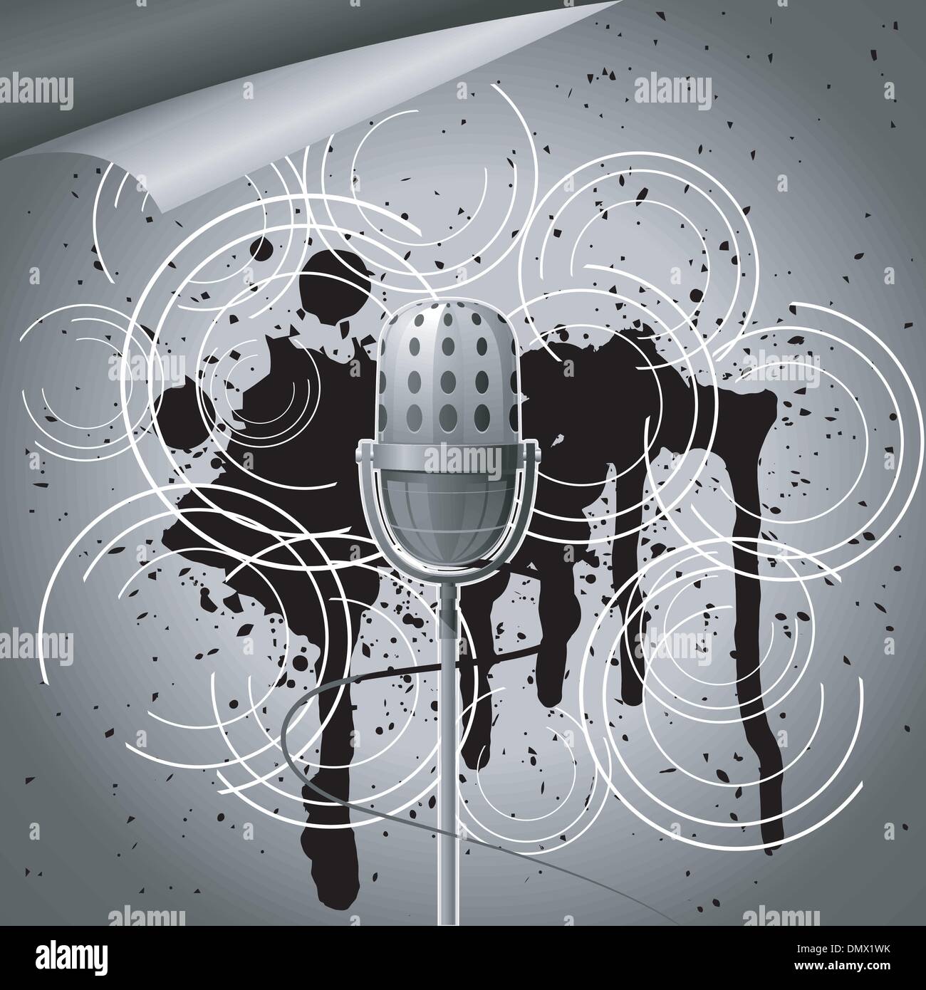 Vector  retro background with a microphone and grunge Stock Vector