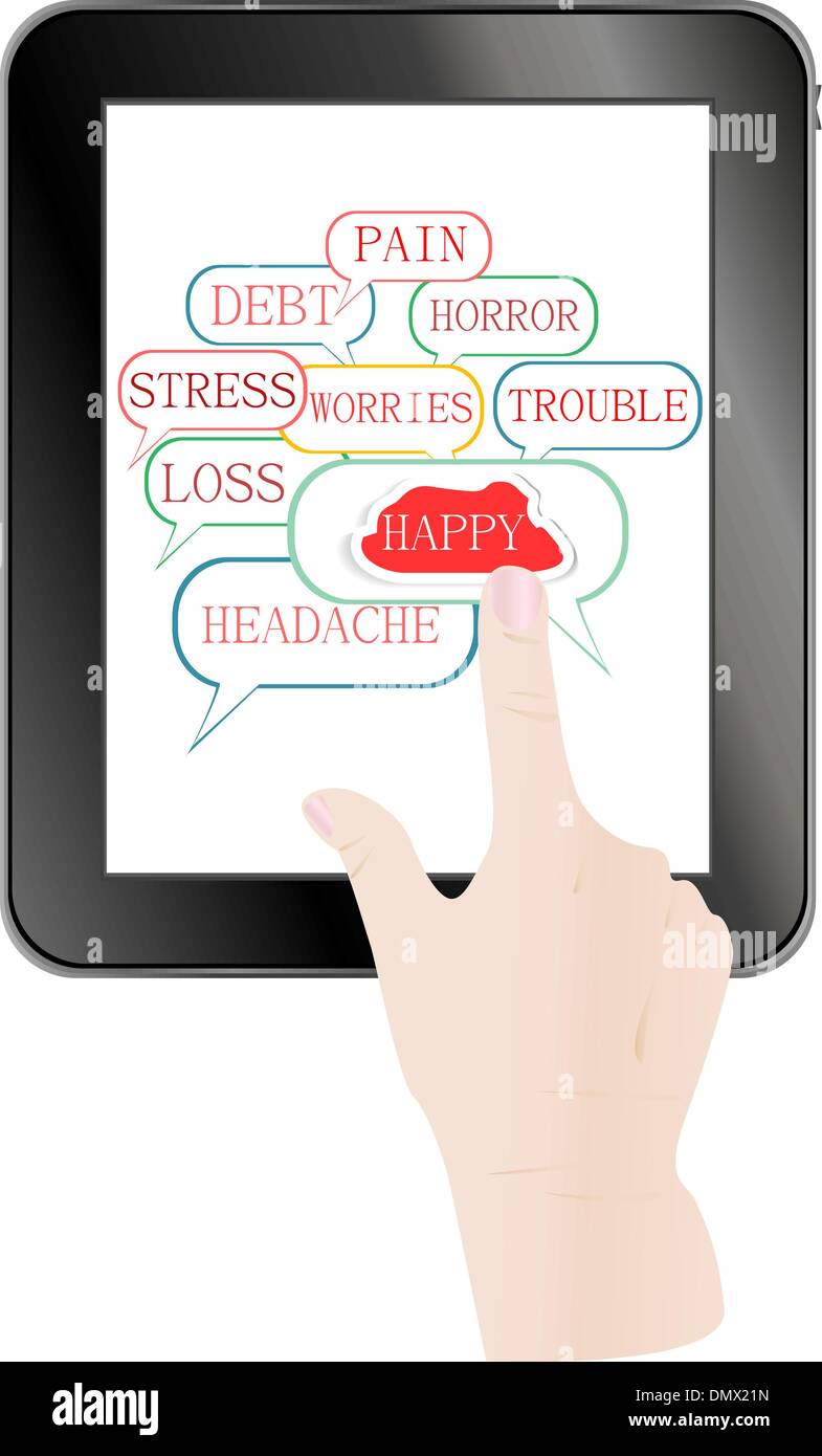 Hands holding and point on digital tablet pc Stock Vector