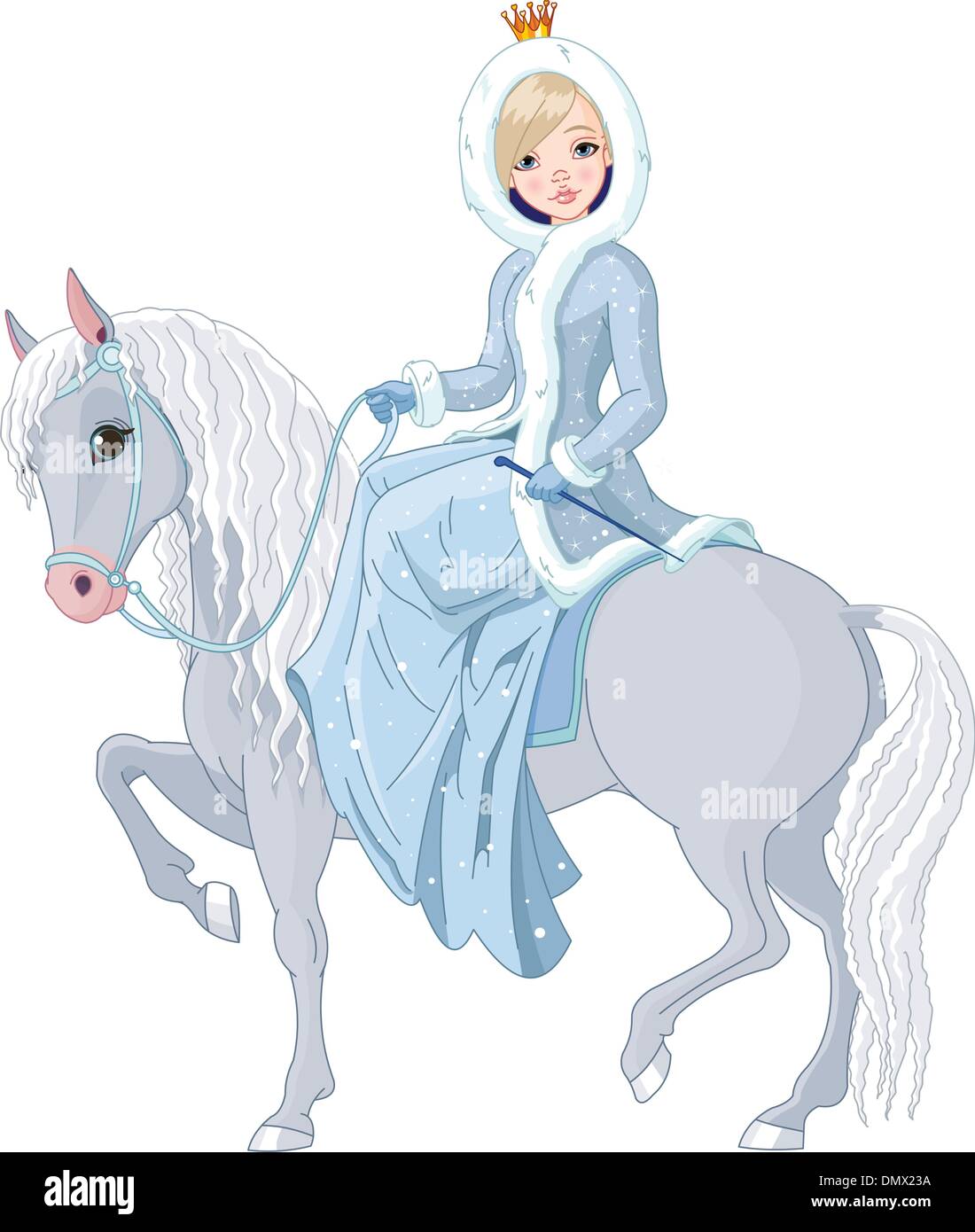 Princess riding horse. Winter Stock Vector