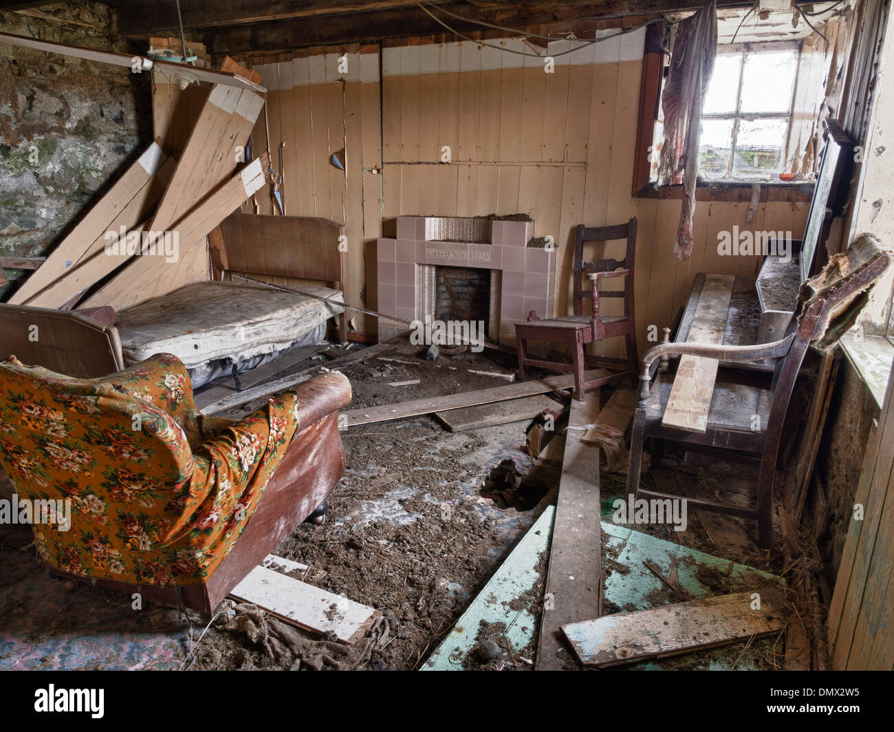 Interior of Abandoned Croft House, Isle of Lewis Stock Photo