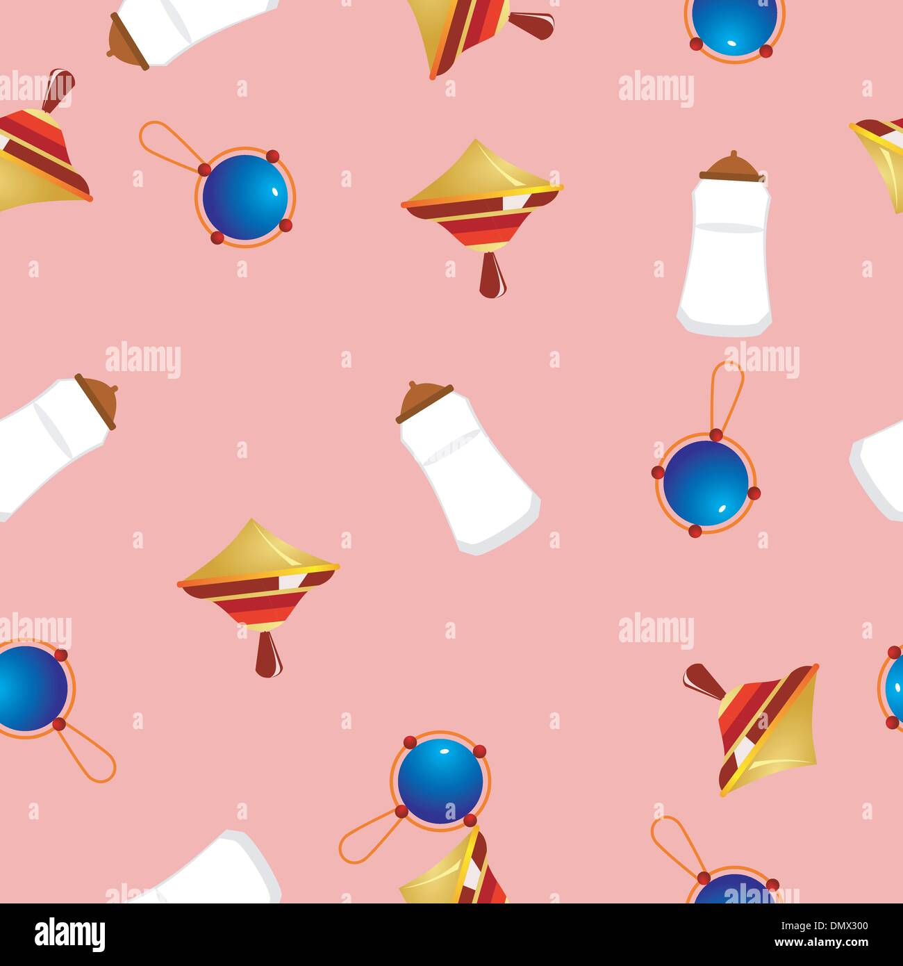 seamless texture with humming top, rattle and baby bottle Stock Vector ...