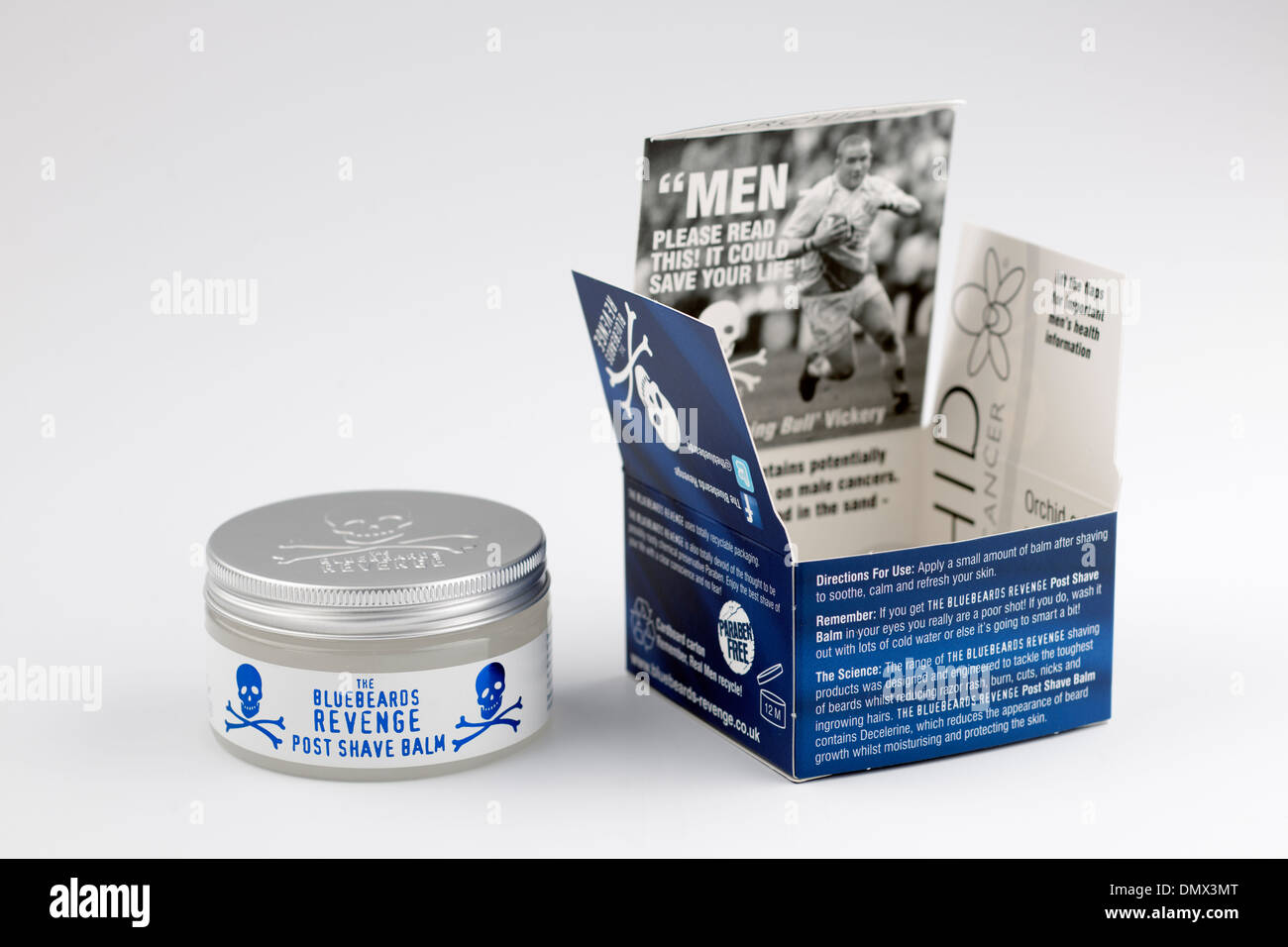 Jar of Bluebeards revenge post shave balm and box Stock Photo