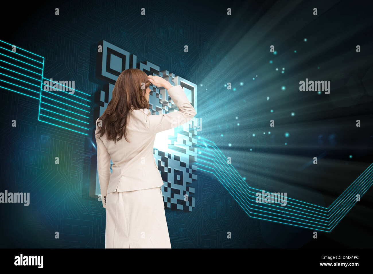 Composite image of rear view of young businesswoman looking away Stock ...