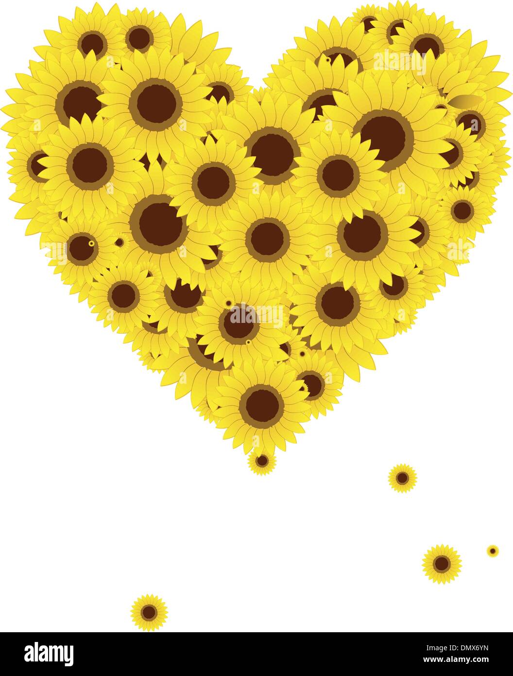 Sunflowers heart shape for your design, summer Stock Vector