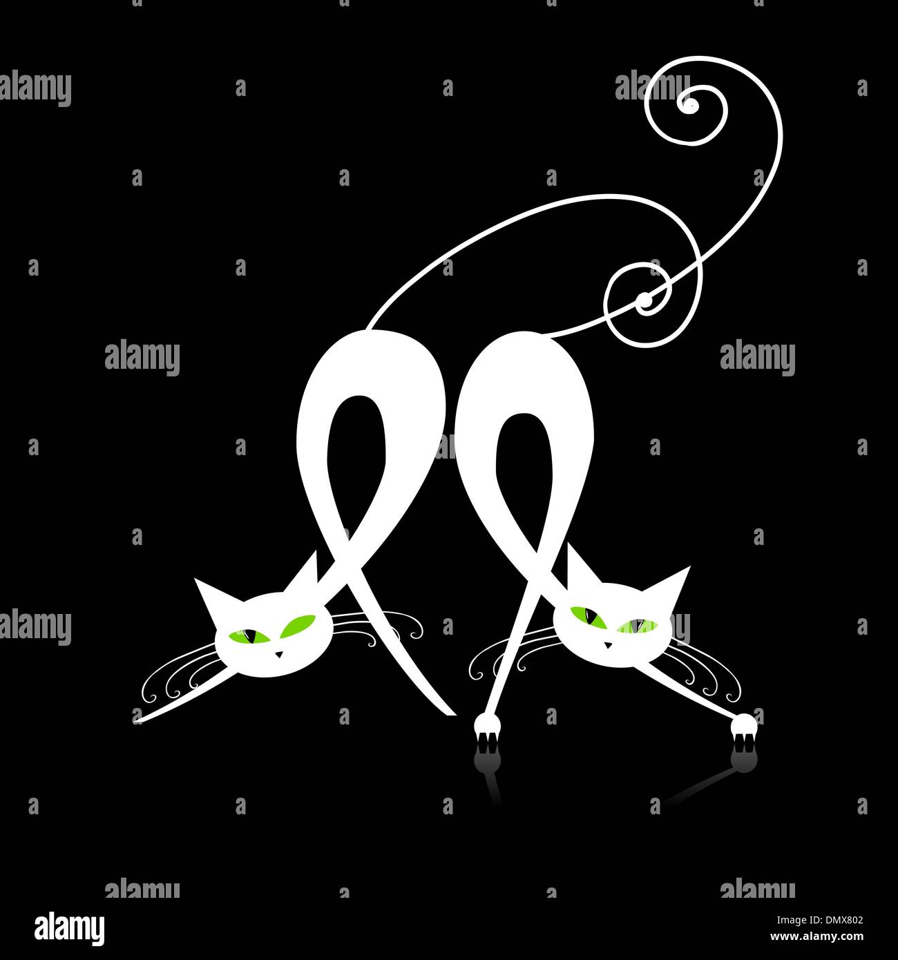 Two graceful white cats, silhouette for your design Stock Vector Image