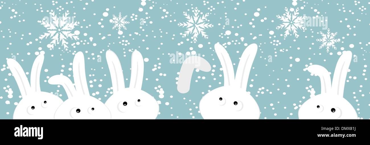 Rabbits on christmas winter background Stock Vector