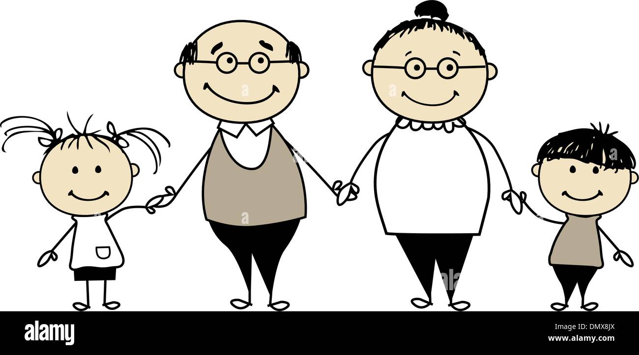 Happy family together - grandparents and grandchildren Stock Vector