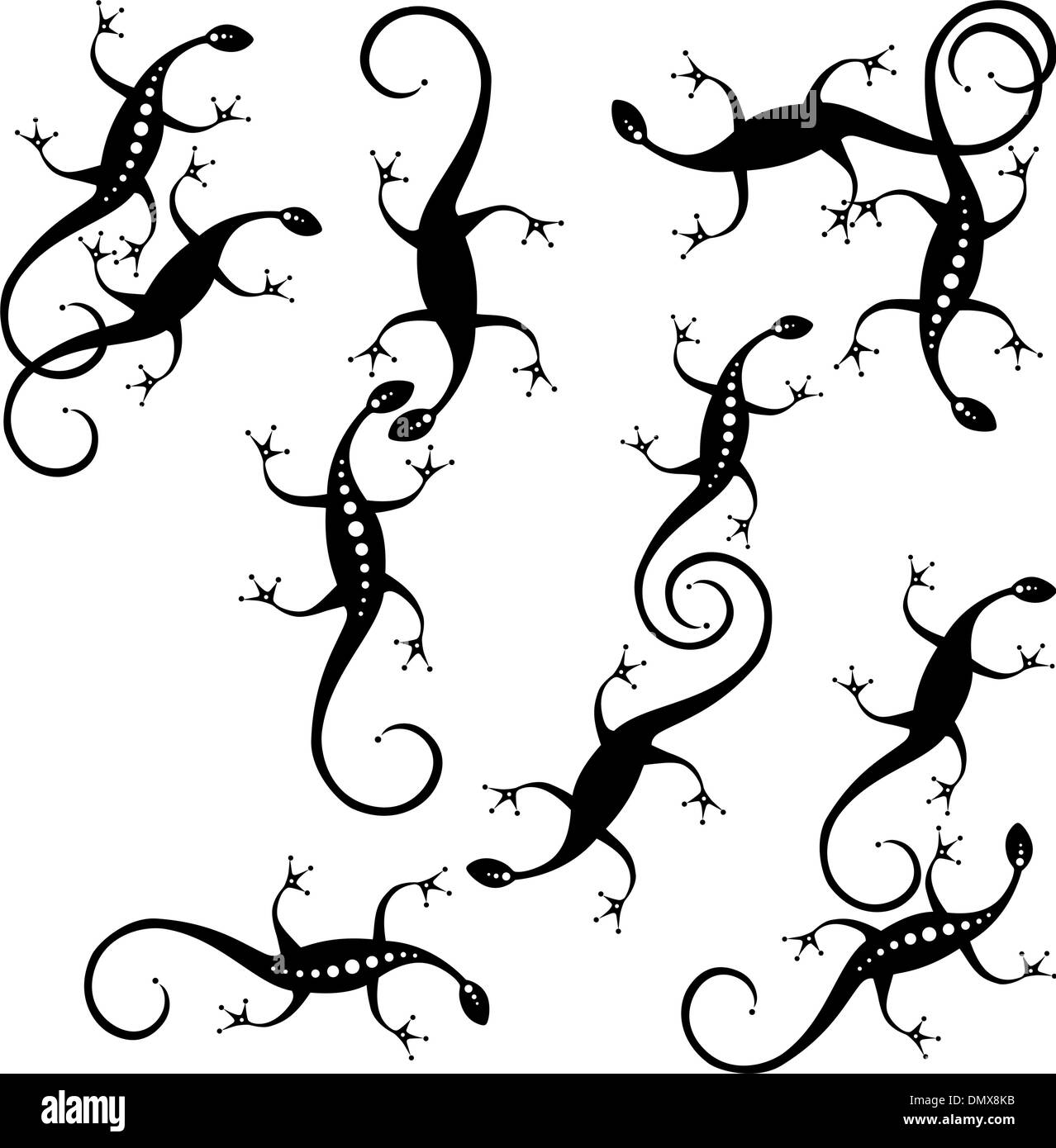 Lizard black silhouette, collection for your design Stock Vector