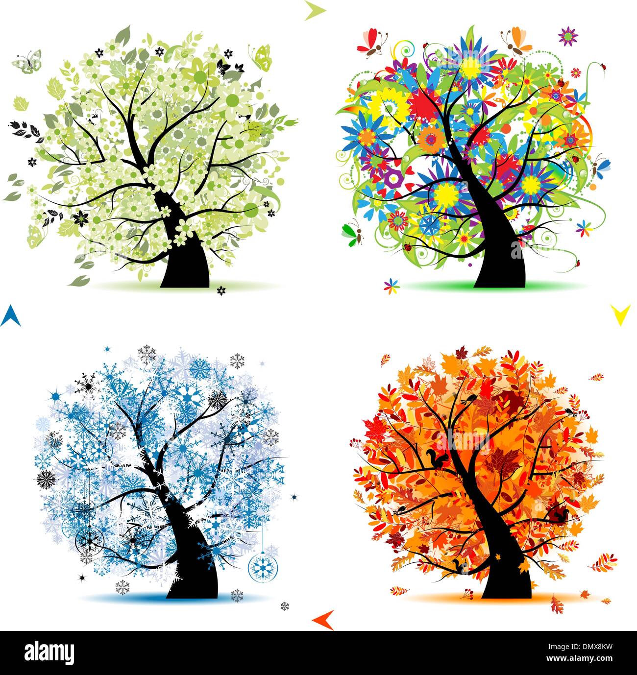 Four seasons - spring, summer, autumn, winter. Art tree beautiful for your design Stock Vector
