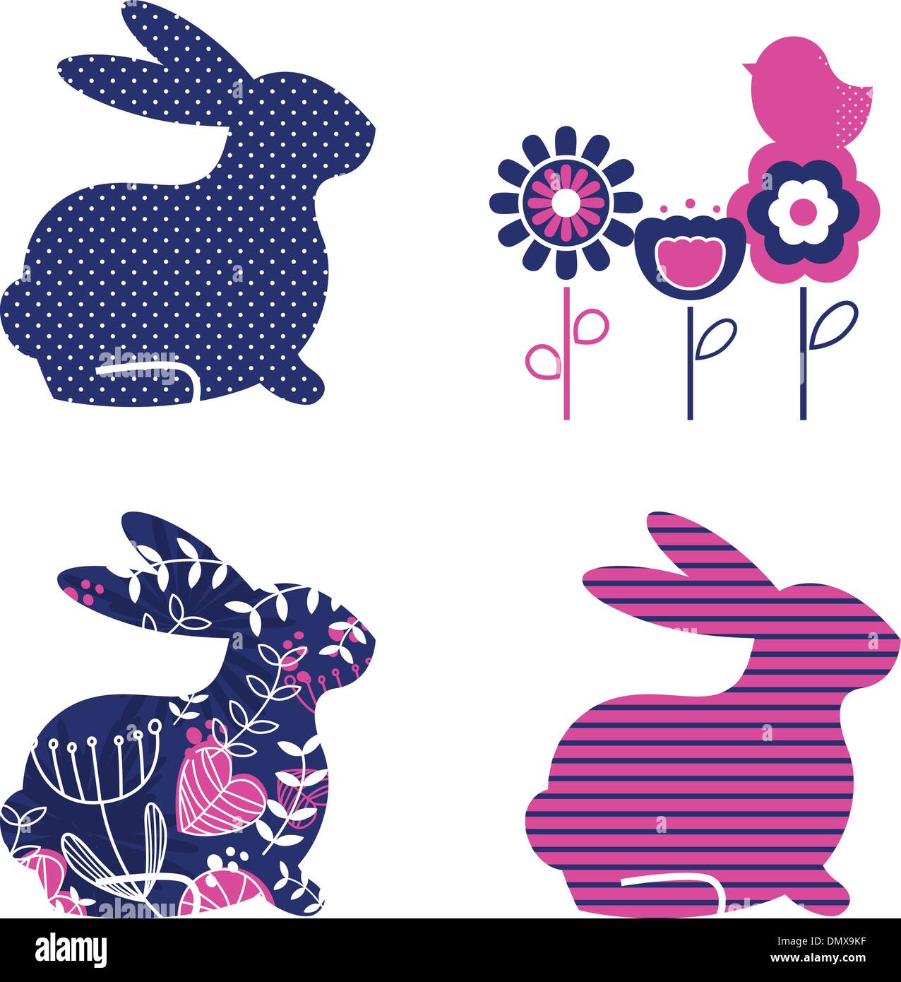 Retro spring & easter elements isolated on white Stock Vector