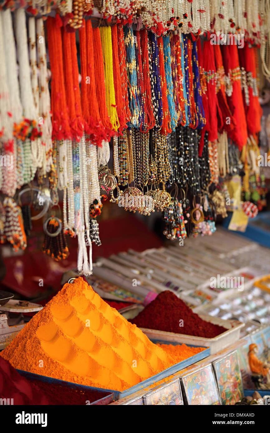 Souvenirs and kumkum in a shop in Omkareshwar Madhya Pradesh India Stock Photo