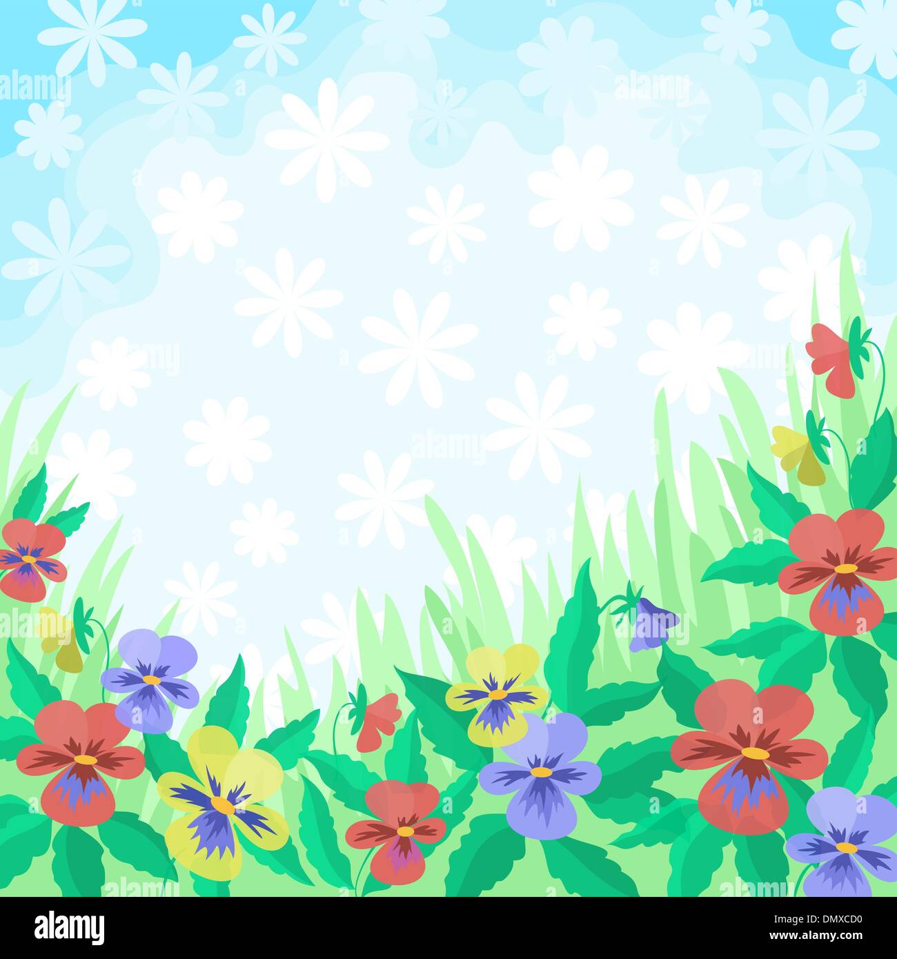 Flowers pansies and sky, background Stock Vector