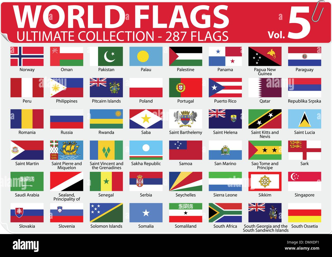 World Flags - Ultimate Collection - 287 flags - Volume 5 Stock Vector
