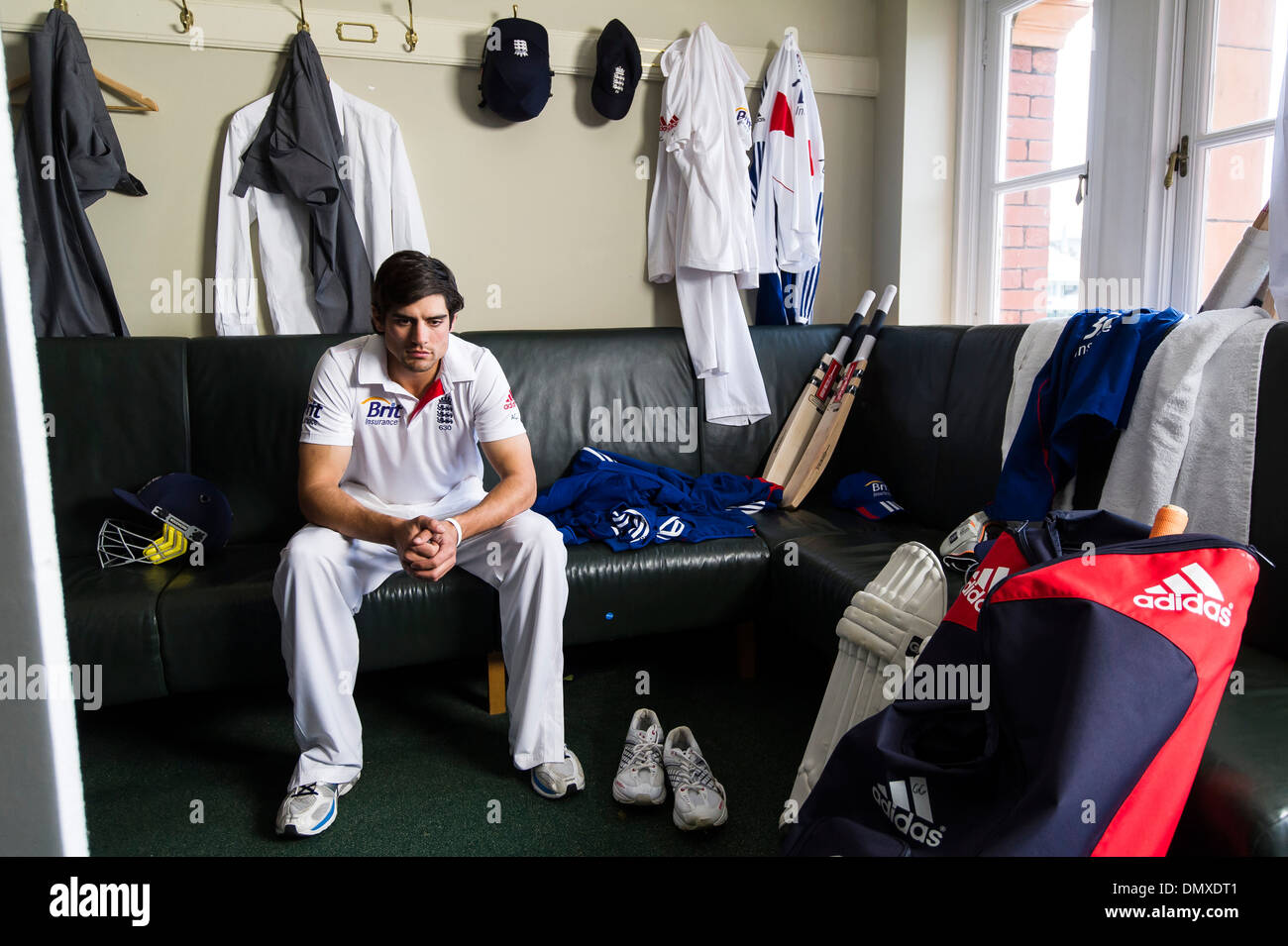 Alastair Cook filming for BSKYB advert, Ashes Promotional advert for BSKYB filmed at Lords on the 20/05/2013 Stock Photo