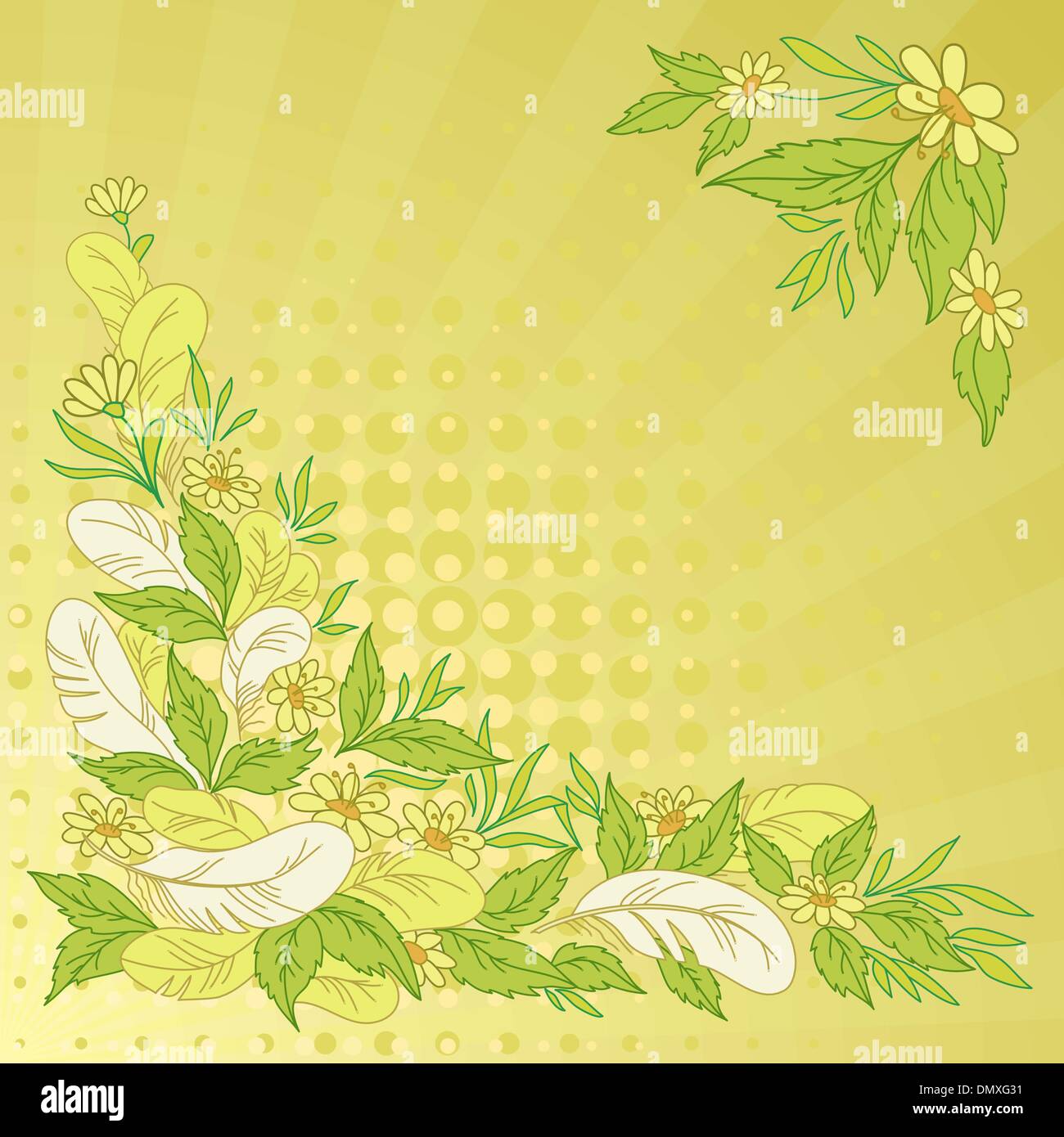 Background: leaves, flowers and feathers Stock Vector