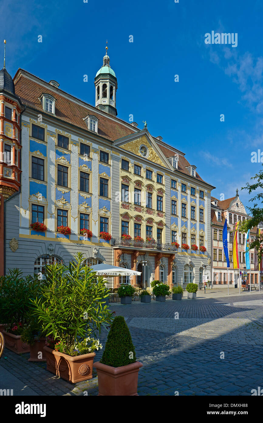 Marketplace with City Hall in Coburg, Upper Franconia, Bavaria, Germany Stock Photo