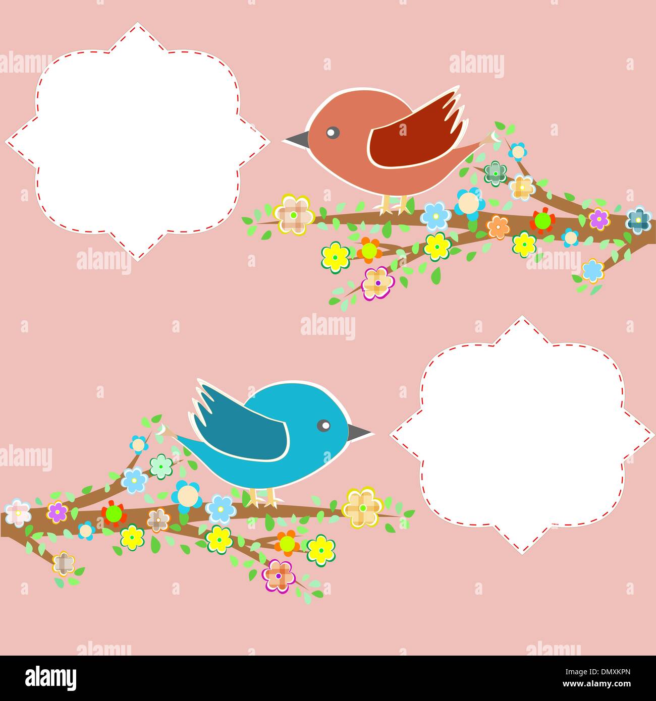 two birds in the trees with speech bubbles on tree branch Stock Vector