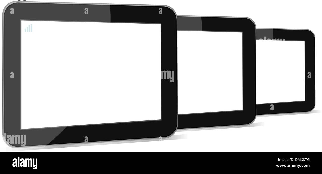 Set of digital tablets with blank screen isolated on white Stock Vector