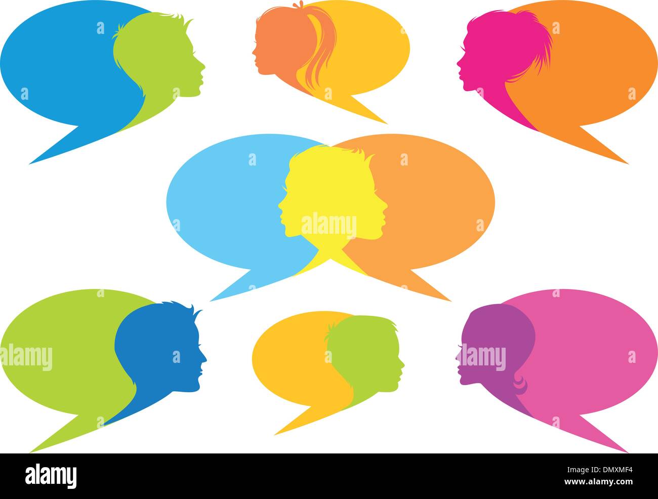 speech bubbles with faces, vector Stock Vector