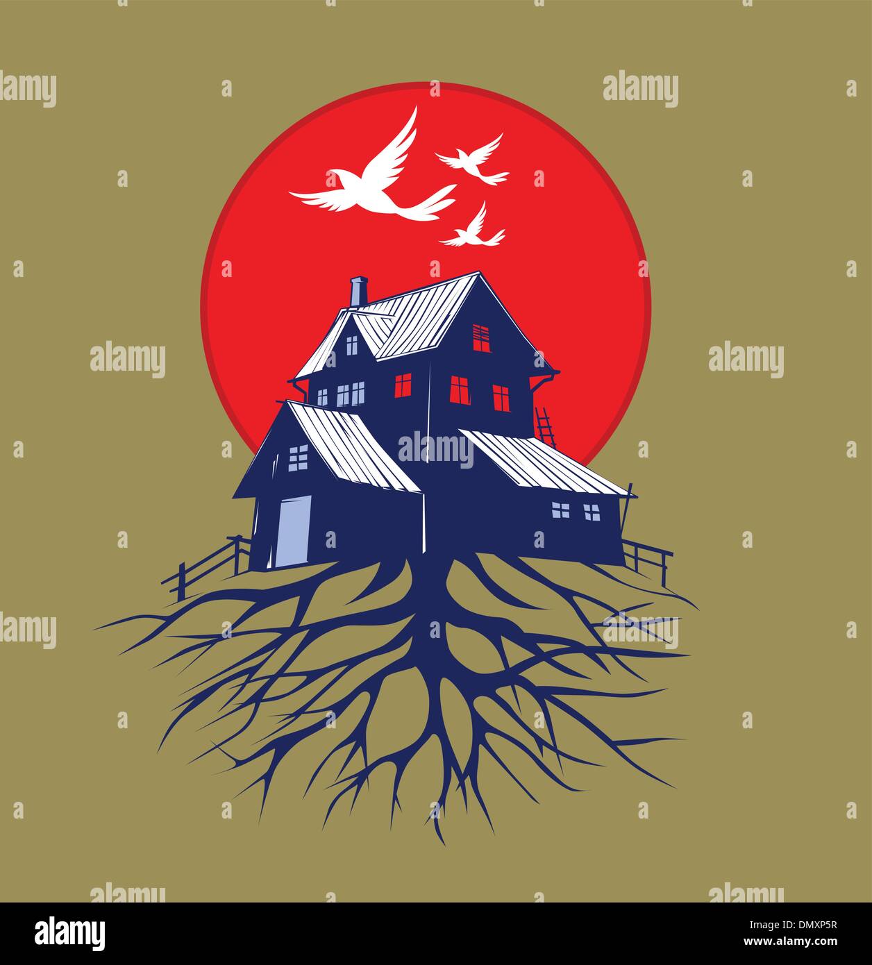 scare dark house roots Stock Vector