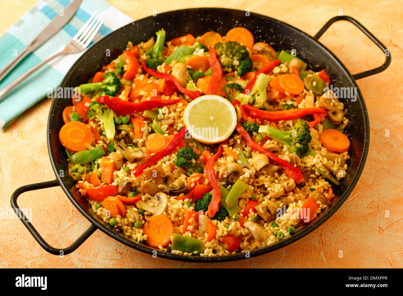 Vegetarian paella. Recipe available.e. Stock Photo