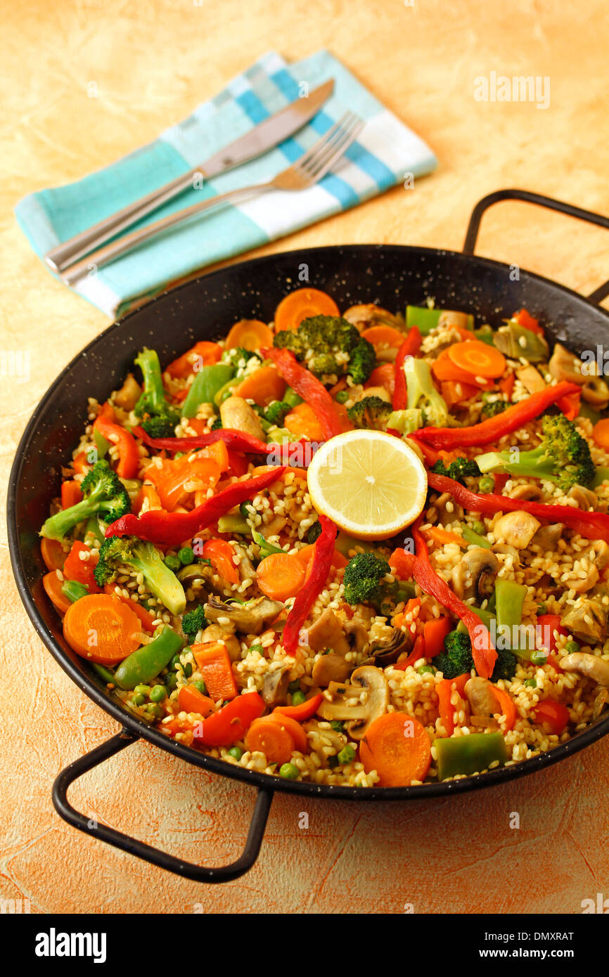 Vegetarian paella. Recipe available. Stock Photo