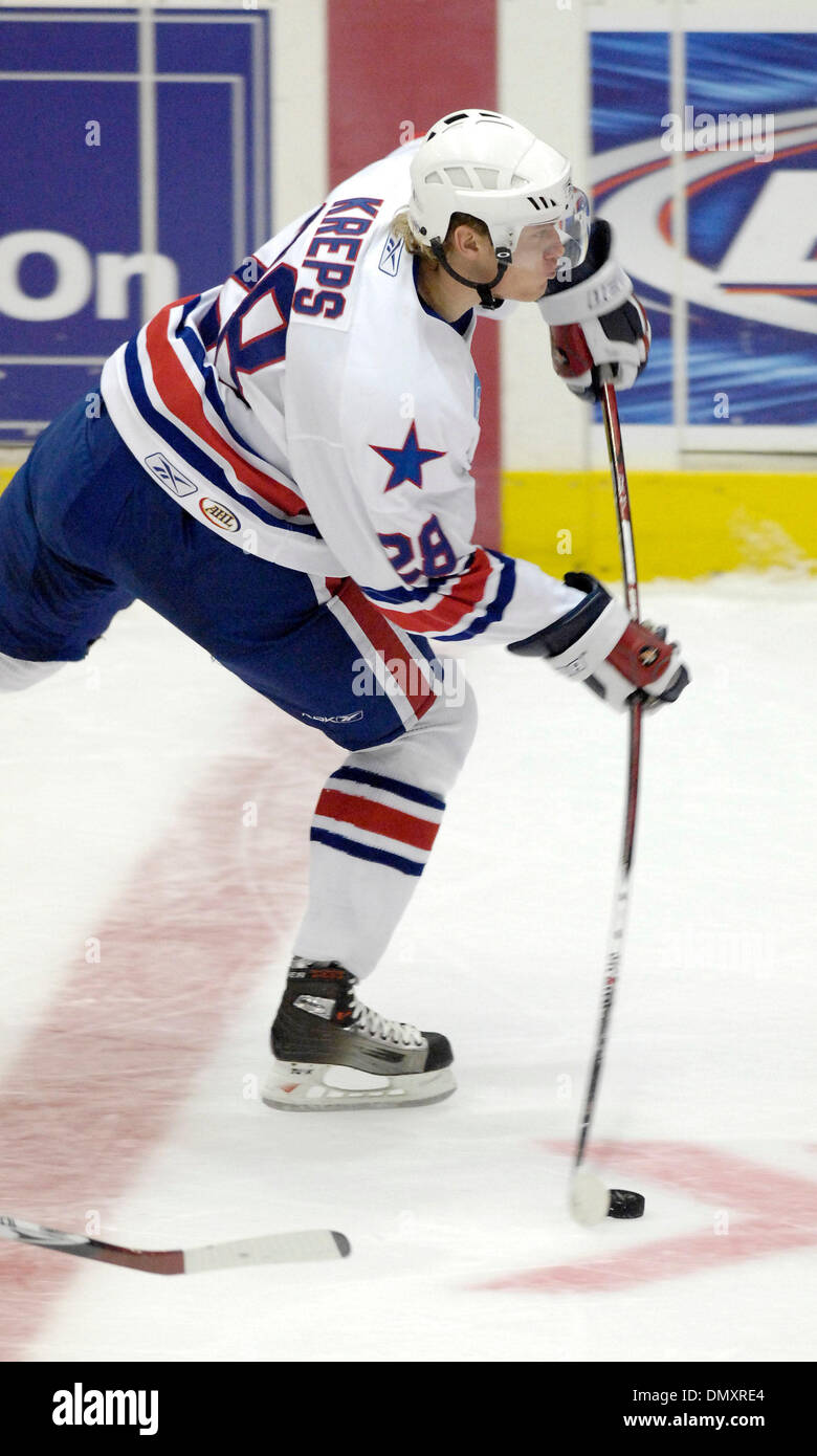November 17, 2006: AHL - Rochester center Kamil Kreps #28 passes the puck while playing Manitoba. The Manitoba Canucks at Rochester Americans at the Blue Cross Arena at the War Memorial Auditorium. Rochester defeated Manitoba 4 to 3 in OT.(Credit Image: © Alan Schwartz/Cal Sport Media) Stock Photo