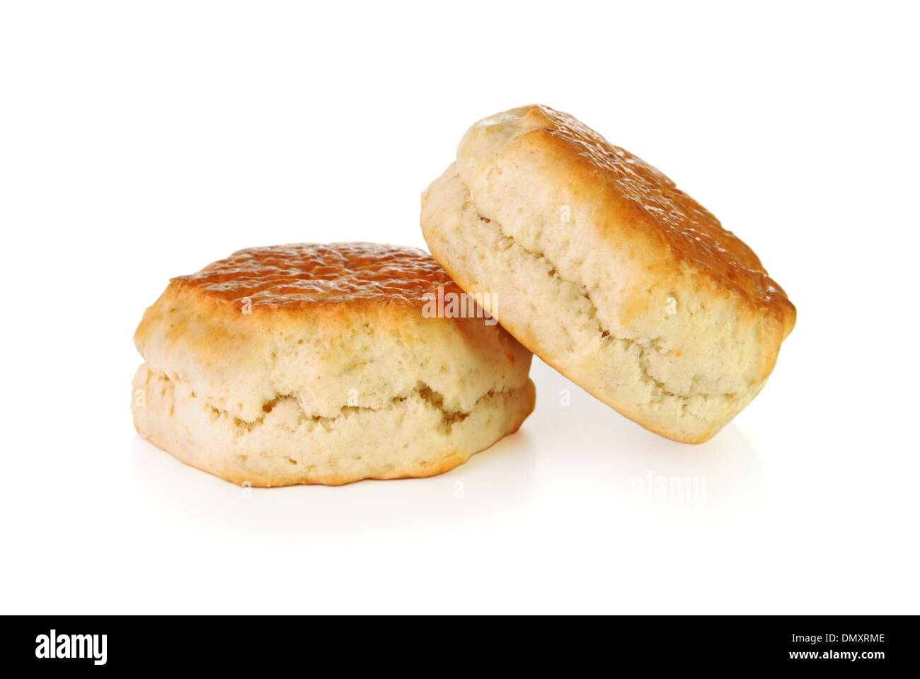 Two uncut scones on a white background Stock Photo