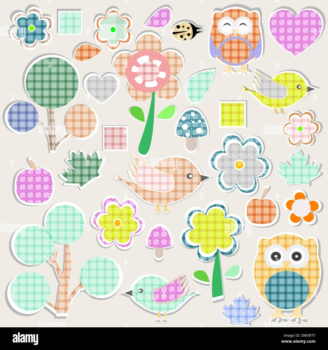 Set of nature textile stickers scrapbook label Stock Vector Image