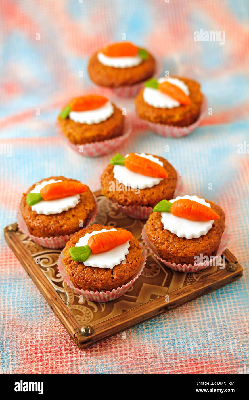 Cupcakes with carrots. Recipe available. Stock Photo