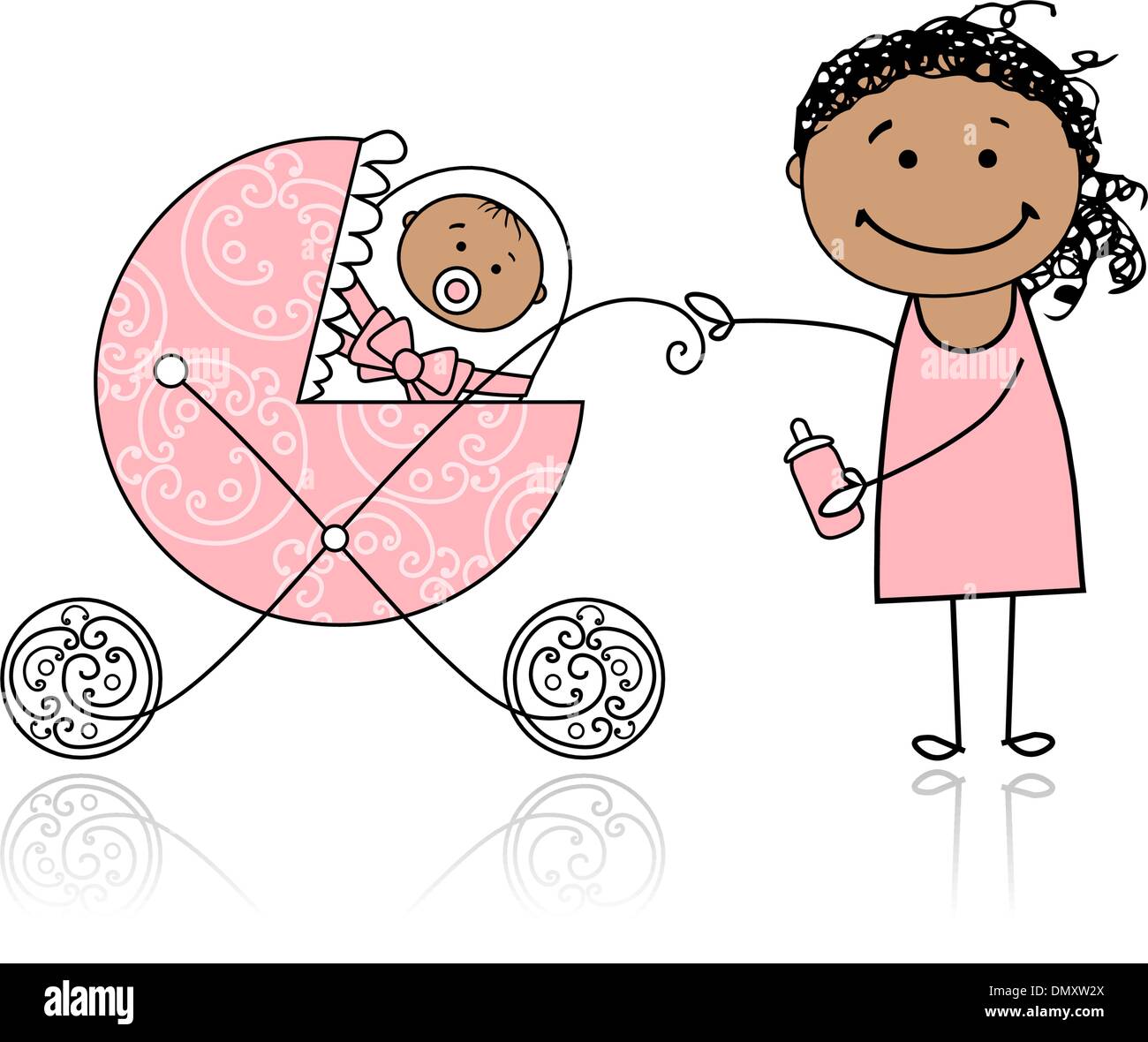 Mother with baby in buggy walking Stock Vector