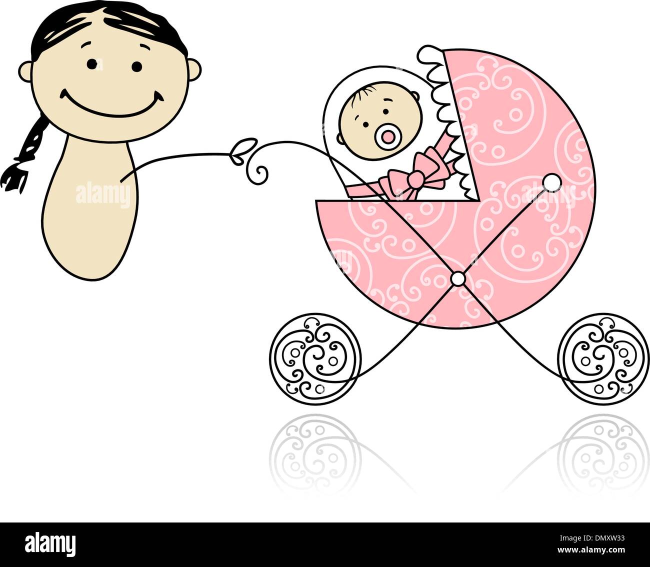 Mother with baby in buggy walking Stock Vector