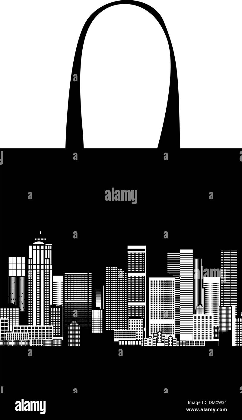 Cityscape, shopping bag design, urban art Stock Vector