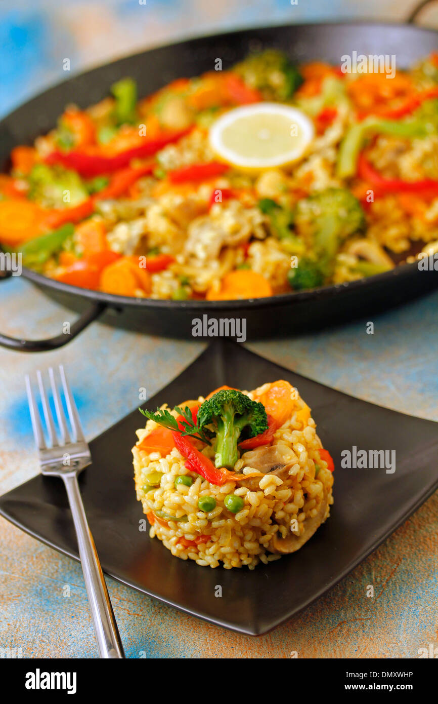 Vegetarian paella. Recipe available. Stock Photo