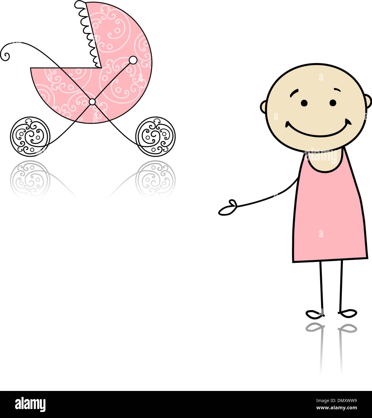 Mother walking with buggy, newborn baby Stock Vector