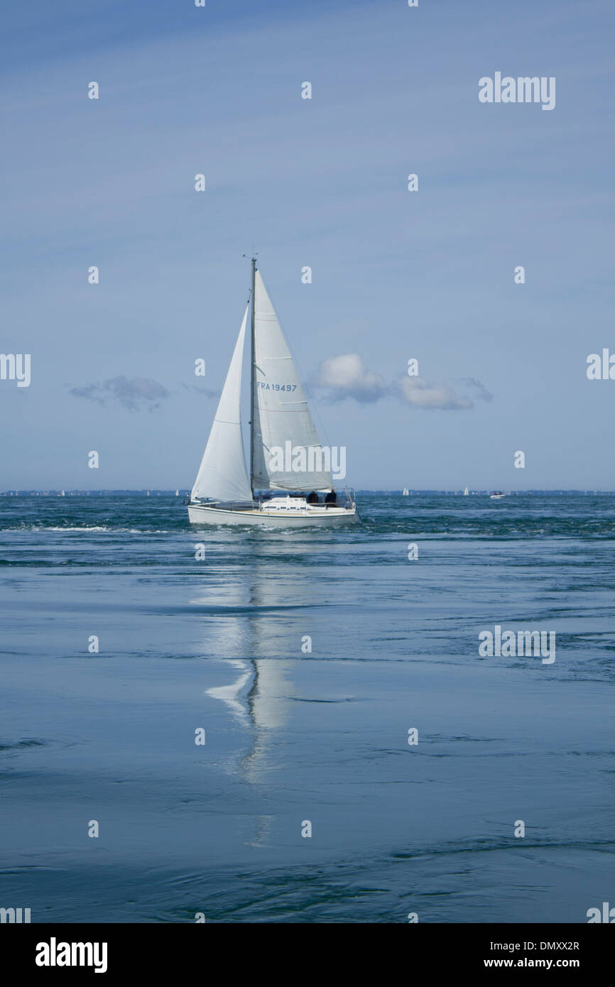 Sailboat in the middle of the Atlantic ocean in the Port du Crouesty, in Morbihan, France Stock Photo