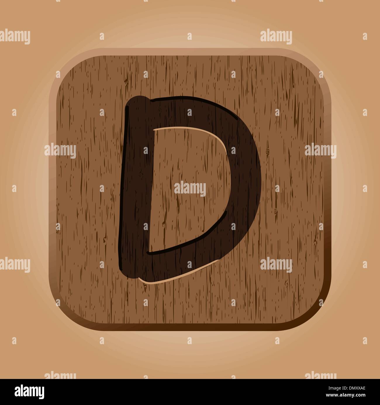 Hand drawn  wooden letter D. Stock Vector