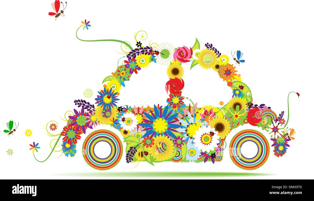 Floral car shape for your design Stock Vector