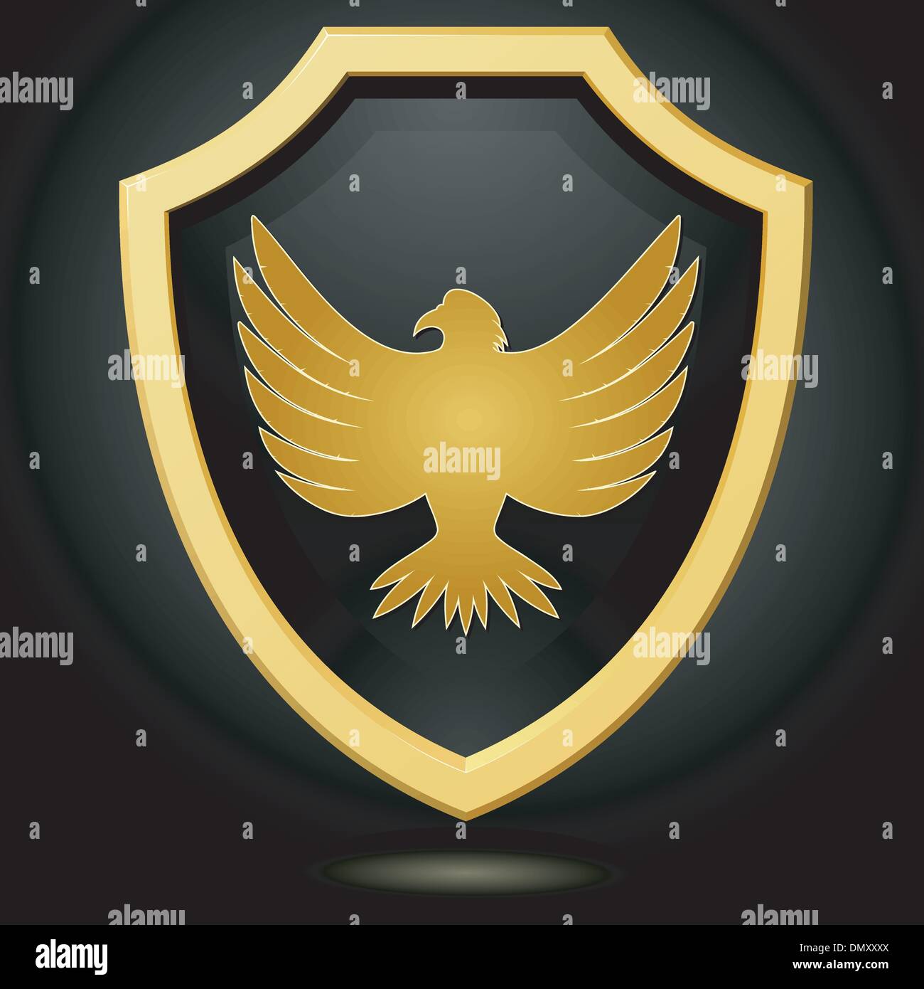 Vector illustration golden shield on a black background with an Stock ...