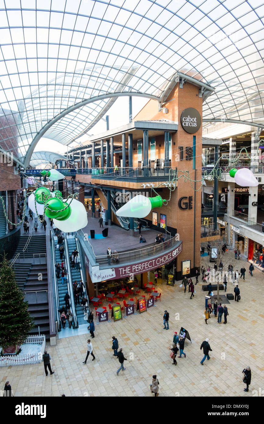 Cabot Circus shopping mall in Bristol, UK. People Christmas shopping at