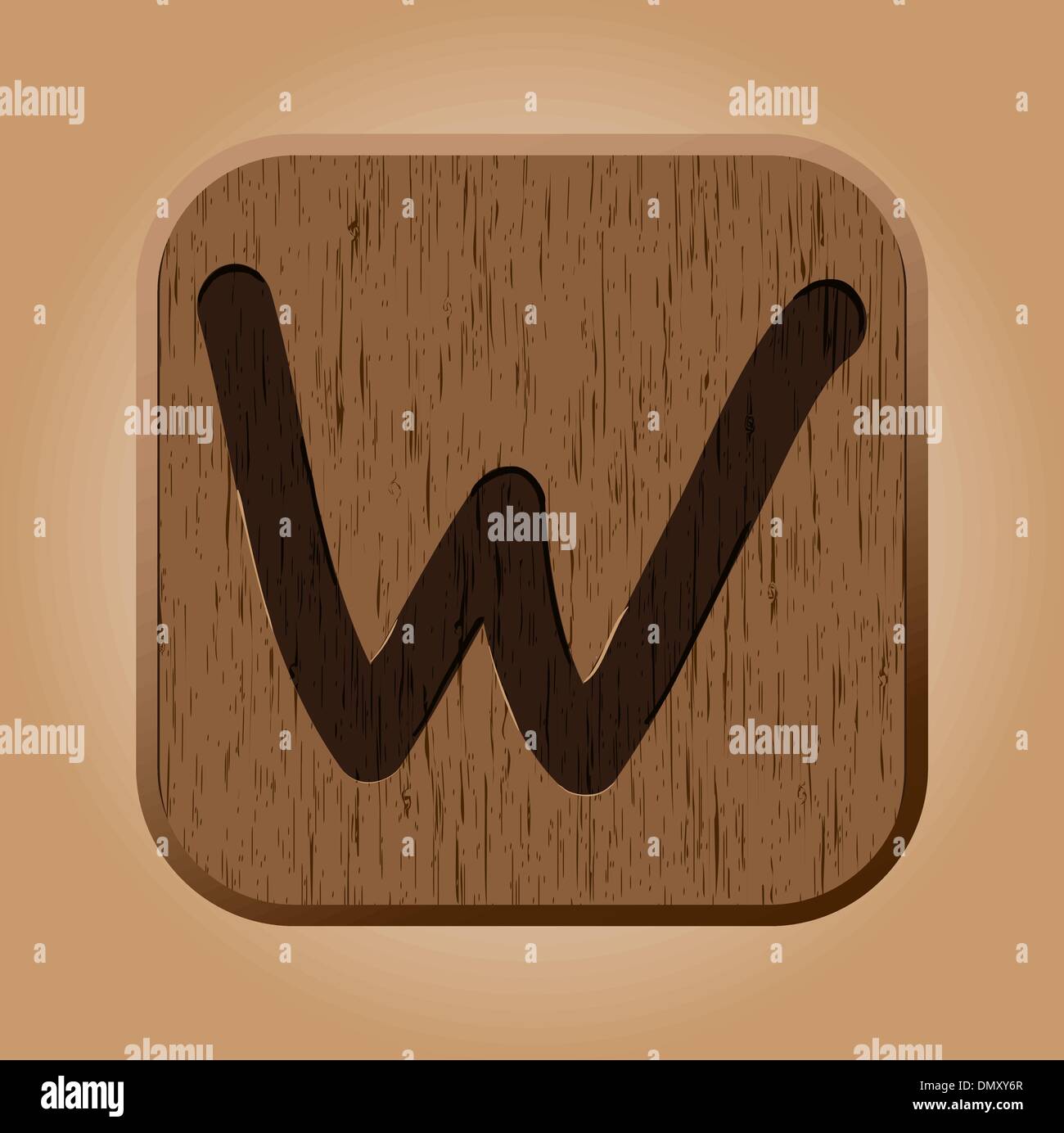 Hand drawn wooden letter W. Stock Vector